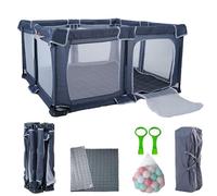 Foldable Baby Playpen 50"X50",Play Pen for Babies and Toddlers, Portable Playpen, Kids Collapsible Play Pen, Indoor & Outdoor Baby Fence with Visible Mesh,Safety Area Travel Play Yard with mat (Grey)