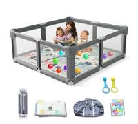 Foldable Baby Playpen with Mat Large 71"x59" Easy Installation, Collapsible Play Yard for Babies & Toddlers, Breathable Mesh, Anti-Fall Stable Design Baby Fence, Indoor Outdoor Playard, Durable Fabric