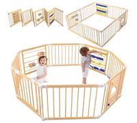 Foldable Baby Playpen,Wooden Playpen for Babies and Toddlers,Baby Activity Center Play Area,Play Pen for Babies 6-12 Months,Fence Play Yard One-Key Folding,Stable and Skid-Proof