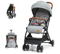 Foldable Baby Pushchair, Lightweight Toddler Travel Stroller for Airplane, Infant Pram with 5-Point Harness, Adjustable Backrest Footrest Canopy, Storage Basket (Grey)
