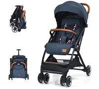 Foldable Baby Pushchair, Lightweight Toddler Travel Stroller for Airplane, Infant Pram with 5-Point Harness, Adjustable Backrest Footrest Canopy, Storage Basket (Blue)