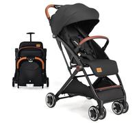 Foldable Baby Stroller, Lightweight Toddler Travel Pushchair for Airplane, Compact Infant Buggy with 5-Point Harness, Adjustable Backrest Footrest Canopy, Storage Basket (Black)