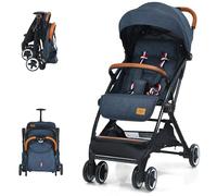 Foldable Baby Stroller, Lightweight Toddler Travel Pushchair for Airplane, Compact Infant Buggy with 5-Point Harness, Adjustable Backrest Footrest Canopy, Storage Basket (Navy)