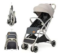 Foldable Baby Stroller, Lightweight Toddler Travel Pushchair for Airplane, Compact Infant Buggy with 5-Point Harness, Adjustable Backrest Footrest Canopy, Storage Basket (Grey)