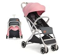 Foldable Baby Stroller, Lightweight Toddler Travel Pushchair for Airplane, Compact Infant Buggy with 5-Point Harness, Adjustable Backrest Footrest Canopy, Storage Basket (Coral Pink)