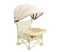 Foldable Baby Travel Seat Booster, Baby Folding Dining Chair with Canopy and Removable Tray, Toddler Camping Chair, for Indoor Outdoor Open Sit Folding Booster Feeding/Camping Chair for Toddler