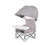 Foldable Baby Travel Seat Booster with Canopy and Removable Tray, Portable Toddler Camping Chair, Portable Dining Table with Aluminum Alloy Supports for Indoor Outdoor Camping Beach Lawn