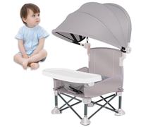 Foldable Baby Travel Seat Booster with Canopy and Removable Tray, Portable Toddler Camping Chair, Portable Dining Table, Camping, Beach, Kitchen Feeding Chairs (Gray)