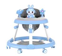 Foldable Baby Walker, 7 Height Adjustable Infant Walker Quiet Wheels Baby Activity Walker with Music Tray, Anti Rollover Learning Walker Baby Walking Aid for 6-18 Months (Blue)