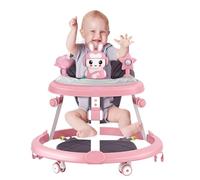 Foldable Baby Walker, 7 Height Adjustable Infant Walker Quiet Wheels Baby Activity Walker with Music Tray, Anti Rollover Learning Walker Baby Walking Aid for 6-18 Months (Pink)