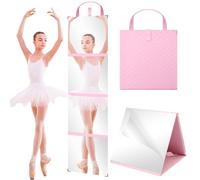 Foldable Backstage Hanging Mirror Foldable Portable Full Length Mirror with Handle 47.2 x 11.4 Inches Portable Hanging Folding Makeup Mir-ror Full Body Travel Mir-ror for Dancer Home Fitness ,Pink