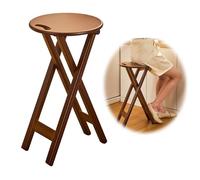 Foldable Bamboo Bar Stool 60cm High Kitchen Chair with Footrest Portable Folding Stool with Built-in Handle for Café Kitchen and Home Use