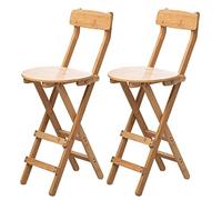 Foldable Bamboo Bar Stools for Breakfast 69cm Kitchen Counter Height Chairs with Backrest Portable Wooden High Chairs with Footrest Natural Color Set of 2