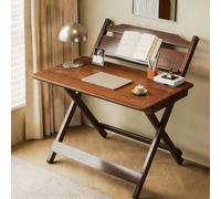 Foldable Bamboo DeskMid Century Modern Minimalist Writing & Makeup Table Adjustable Height Compact MultiFunctional Workstation for Small Spaces