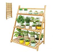 Foldable Bamboo Ladder Plant Stand - Multi-Pot Holder & Succulent Display Rack Space-Saving Corner Shelf for Indoor & Outdoor Garden Balcony - 70cm Height