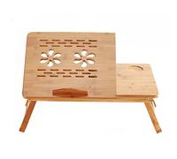 Foldable Bamboo Laptop Desk Stand Breakfast Serving Bed Tray Table Height Adjustable with 4 Angles Tilting Top Drawer for Reading Writing Working Eating (Without Cooling Fan(Large))