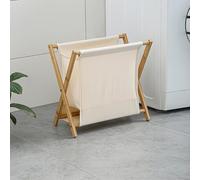 Foldable Bamboo Laundry Basket - 45L Portable Hamper with Removable Inner Bag for Clothes Storage - Ideal for Bathroom, Bedroom, Living Room (Beige)
