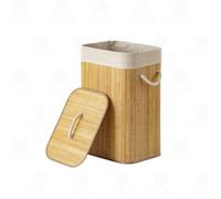 Foldable Bamboo Laundry Basket with Lid - Collapsible Space-Saving Laundry Hamper with Handles | Portable Clothes Storage Bin for Bathroom, Bedroom, Dorm (Rectangle, Natural)