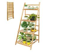 Foldable Bamboo Plant Stand Ladder - Space-Saving Flower Pot Holder & Succulent Display Rack for Indoor/Outdoor Garden & Balcony 50cm Height Stylish Corner Storage Shelf