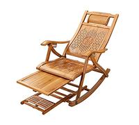 Foldable Bamboo Rocking Chair - Wooden Recliner Deck Chair with Footrest - Outdoor Lounge Armchair for Relaxation & Sunbathing (No Pad)