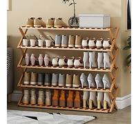 Foldable Bamboo Shoe Rack - 6-Tier Corner Storage Shelf for Entryway Bedroom Living Room Balcony Hallway & Closet (100cm) - Space-Saving Design