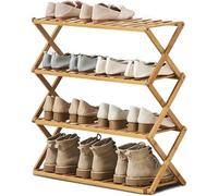 Foldable Bamboo Shoe Rack - 6-Tier Multi-Functional Freestanding Medium Size No Assembly Required Stylish Wooden nizer for Shoes Entryway Storage Solution