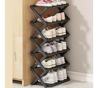 Foldable Bamboo Shoe Rack - 6-Tier Multi-Layer Shoe Storage Shelf for Indoor Outdoor & Camping - Elegant Black 50cm Height Space-Saving Design