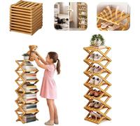Foldable Bamboo Shoe Rack, 7-Tier Freestanding Shoe nizer for Entryway, Hallway, Bedroom & Closet - Tall Narrow Sto Shelf, Eco-Friendly Design