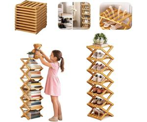 Foldable Bamboo Shoe Rack, 7-Tier Freestanding Shoe nizer for Entryway, Hallway, Bedroom & Closet - Tall Narrow Sto Shelf, Eco-Friendly Design
