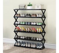 Foldable Bamboo Shoe Rack - Multi-Layer Simple & Economical Storage Solution for Home & Dorm - Compact Black Folding Shoe Cabinet - Space-Saving Door Storage Rack