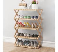 Foldable Bamboo Shoe Rack - Multi-Layer Simple & Economical Storage Solution for Home Dorm & Entryway - Compact Folding Shoe Cabinet (Color: Beige Gray)
