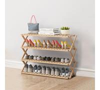 Foldable Bamboo Shoe Rack - Multi-Layer Simple & Economical Storage Solution for Home Dorm Entryway - Space-Saving Folding Shoe Cabinet (Color: Beige Silver)