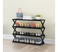Foldable Bamboo Shoe Rack - Multi-Layer Simple & Economical Storage Solution for Home & Dorm Space-Saving Design No Assembly Required Black Color