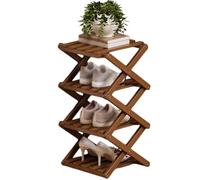 Foldable Bamboo Shoe Rack nizer, 4-Tier Tall Narrow Freestanding Shelf, No-Tool Assembly Sto Solut for Entryway, Closet, Bedroom & Smals (Tea)