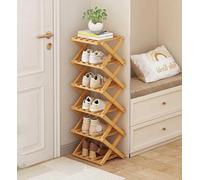 Foldable Bamboo Shoe Rack - No Assembly Needed Vertical Space-Saving Wooden nizer for Entryway Hallway Bedroom - Slim Design 6-Tier (Wood Color)