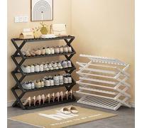 Foldable Bamboo Shoe Rack, Vertical Entryway, 5-Tier Multi-Level Storage Shelf for Small Spaces, No Assembly Needed, Perfect for Bedroom & Entryway (50cm)