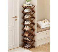 Foldable Bamboo Shoe Rack Vertical X Shape Space Saving Multi Layer Design for Bathroom Hallway Bedroom Dark Brown Easy Installation 8 Tier Storage Solution