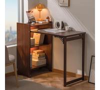 Foldable Bamboo Side Table - Modern Computer Desk & Writing Table for Home Bedroom, Small Space Office, with Storage - Ideal Study & Work Desk