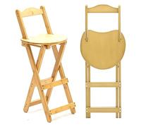 Foldable Bamboo Stool with Backrest & Footrest, Portable & Sturdy Chair for Kitchen, Breakfast Bar, Counter, Outdoor Use, Space-Saving Design.