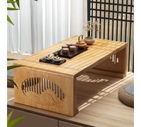 Foldable Bamboo Tea Table - Solid Wood Low Table with Tradital Carving No Assembly Required Supports 100kg Space-Saving Design for Living Room & Balcony Smooth Eds