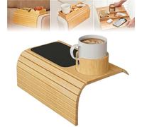 Foldable Bamboo Tray with Cup Holder, Bamboo Couch Cup Holder, Bamboo Sofa Arm Tray Table, 2 In 1 Detachable Anti-Slip Couch Arm Cup Holder, for Snacks, Phone, Remotes, Drinks, Cup (C)
