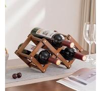 Foldable Bamboo Wine Rack, Countertop Bottle Holder, No Assembly Required, 3-Bottle Wine Stand for Home Bar, Kitchen, Café - Brown Color