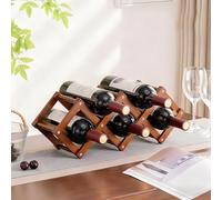 Foldable Bamboo Wine Rack Countertop Bottle Holder No Assembly Required 5-Bottle Wine Stand for Bar Kitchen Café - Stylish Brown Beverage nizer