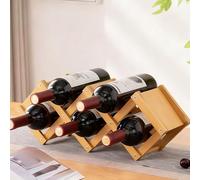Foldable Bamboo Wine Rack Countertop Bottle Holder No Assembly Required 5-Bottle Wine Stand for Home Bar Kitchen Café - Stylish Beverage nizer