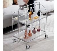 Foldable Bar Cart with Wheels - Clear Rolling Beverage Trolley for Drinks Coffee & Tea - Versatile Storage Cart for Kitchen Parties & Home Entertaining