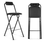 Foldable Bar Stool Chair 26in with Padded Seat Backrest & Footrest - 65cm Black Metal Folding Kitchen Chair for Cafe Bistro Dining Room - & Space-Saving Design