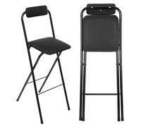 Foldable Bar Stool ChairMetal Steel Folding Chairs with Cushioned Padding for Lobby Training Room & Meeting RoomBlack 65cm HeightSpaceSaving & Stylish