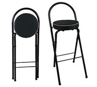 Foldable Bar Stool for Kitchen 65/70/75cm Height with Back Support & Cushion Round Design Stylish Black t for Dining & Home Use