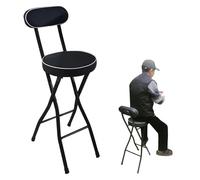 Foldable Bar Stool with Backrest, Adjustable Height 55-75cm, High Weight Capacity 100kg, Portable Kitchen Chair for Café, Black (22inch)