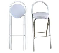 Foldable Bar Stool with Backrest and Footrest 30-Inch High Padded Chair for Breakfast Home Use - Adjustable 65/70/75cm Stylish White Design